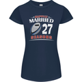 27 Year Wedding Anniversary 27th Rugby Womens Petite Cut T-Shirt Navy Blue