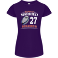 27 Year Wedding Anniversary 27th Rugby Womens Petite Cut T-Shirt Purple
