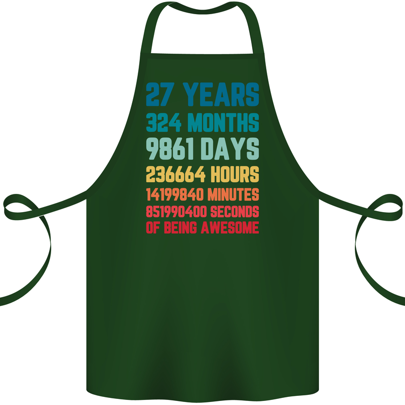 27th Birthday 27 Year Old Cotton Apron 100% Organic Forest Green