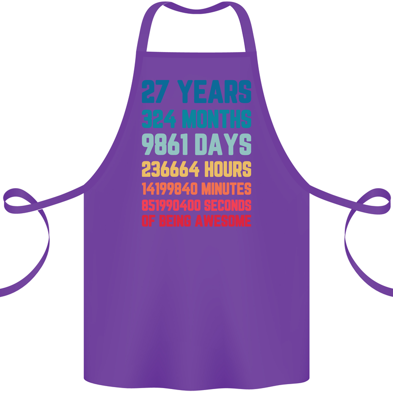 27th Birthday 27 Year Old Cotton Apron 100% Organic Purple