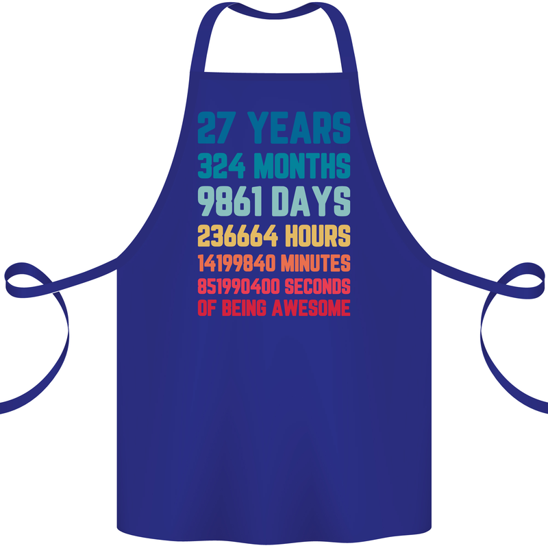 27th Birthday 27 Year Old Cotton Apron 100% Organic Royal Blue