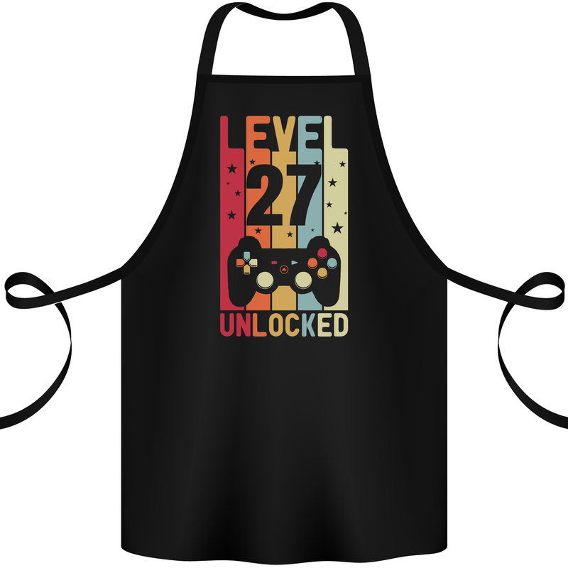 27th Birthday 27 Year Old Level Up Gamming Cotton Apron 100% Organic Black