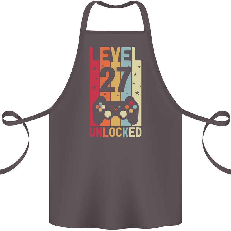 27th Birthday 27 Year Old Level Up Gamming Cotton Apron 100% Organic Dark Grey