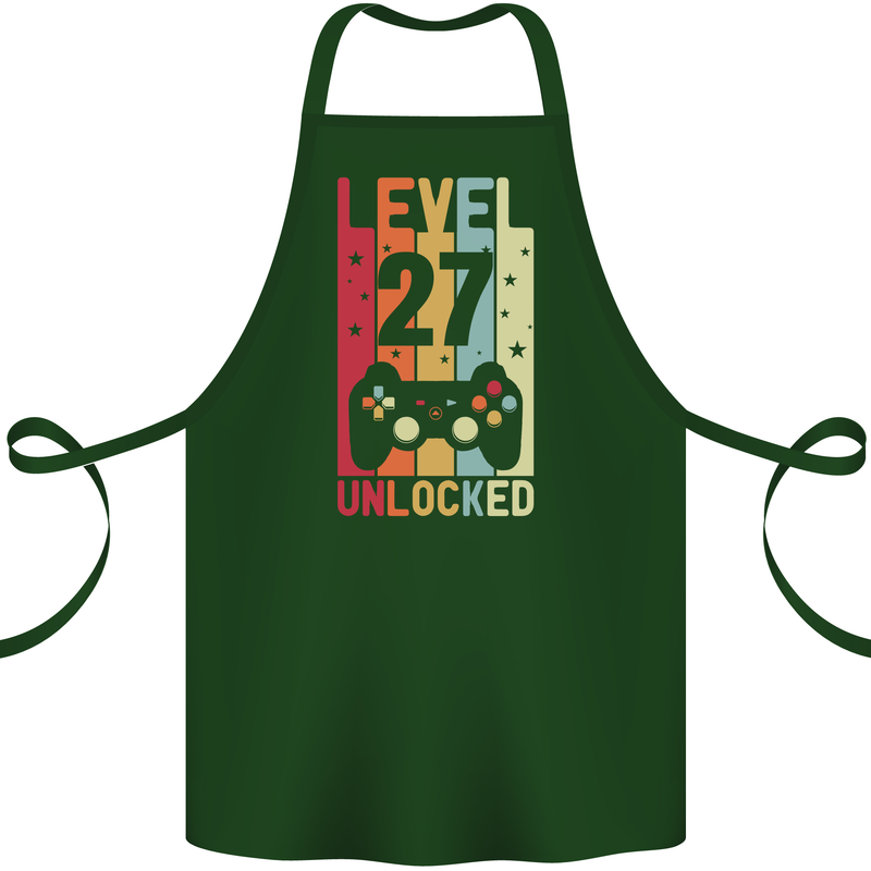 27th Birthday 27 Year Old Level Up Gamming Cotton Apron 100% Organic Forest Green