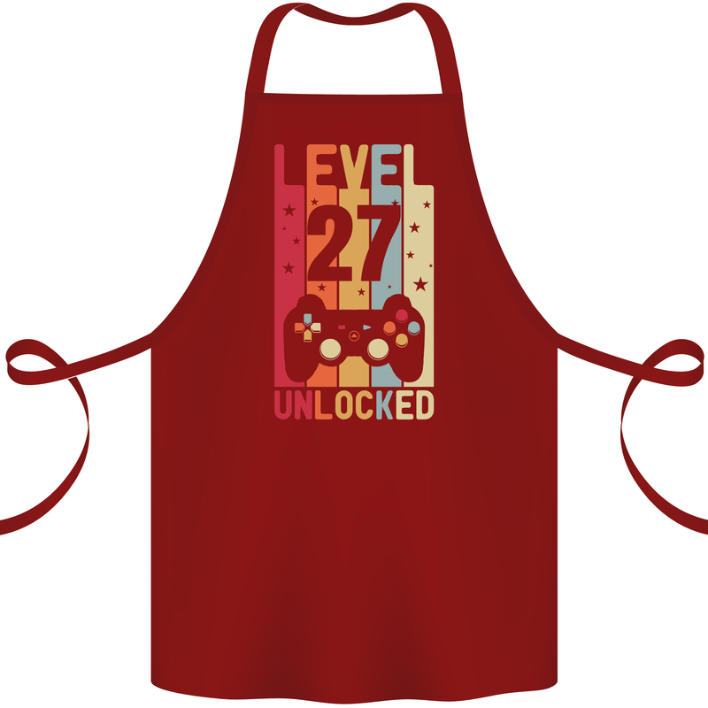 27th Birthday 27 Year Old Level Up Gamming Cotton Apron 100% Organic Maroon