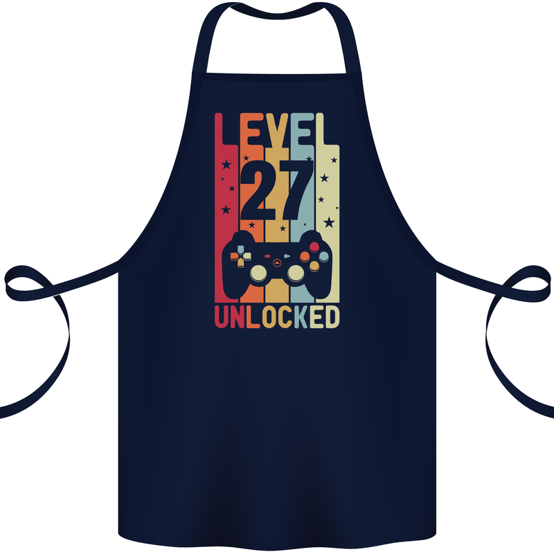27th Birthday 27 Year Old Level Up Gamming Cotton Apron 100% Organic Navy Blue