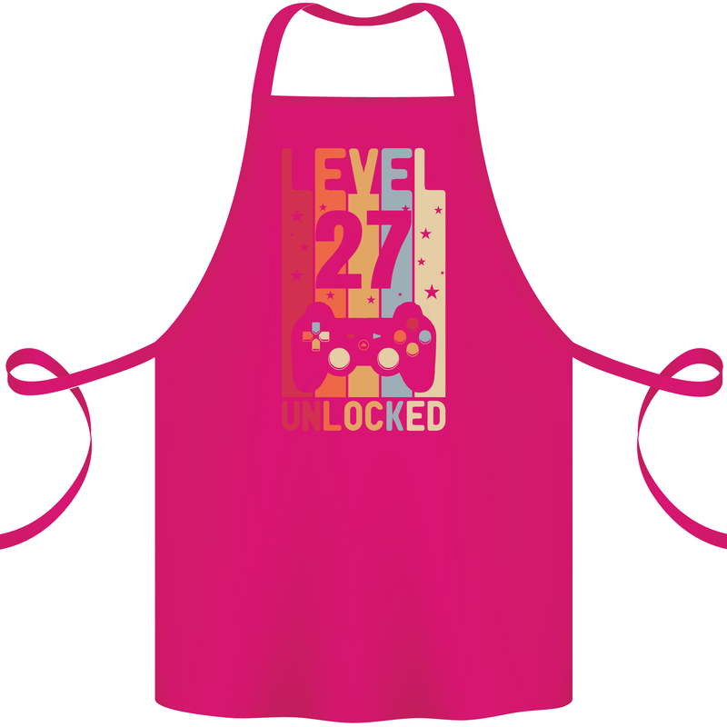 27th Birthday 27 Year Old Level Up Gamming Cotton Apron 100% Organic Pink