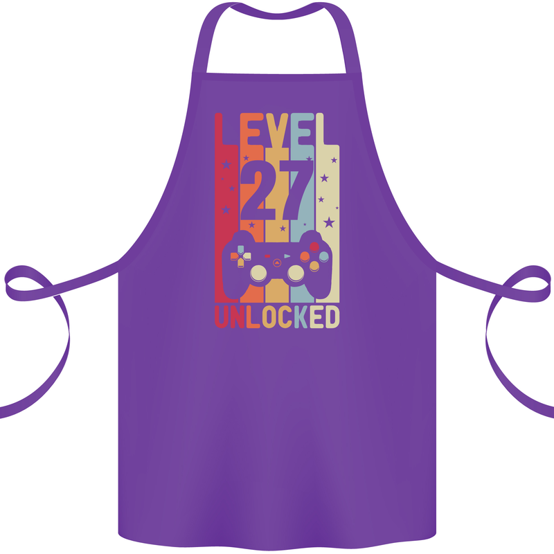 27th Birthday 27 Year Old Level Up Gamming Cotton Apron 100% Organic Purple