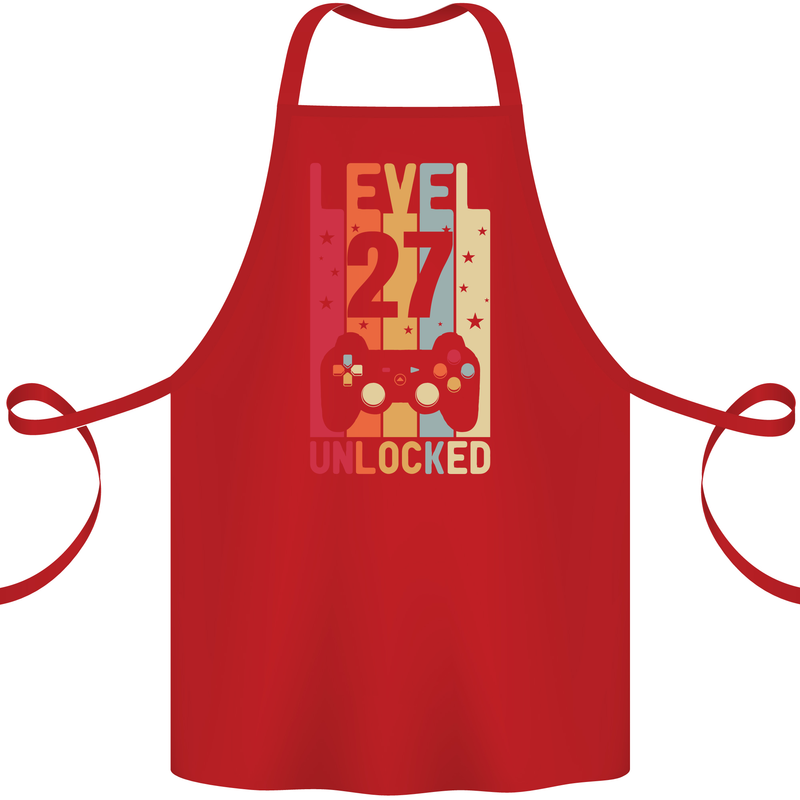 27th Birthday 27 Year Old Level Up Gamming Cotton Apron 100% Organic Red