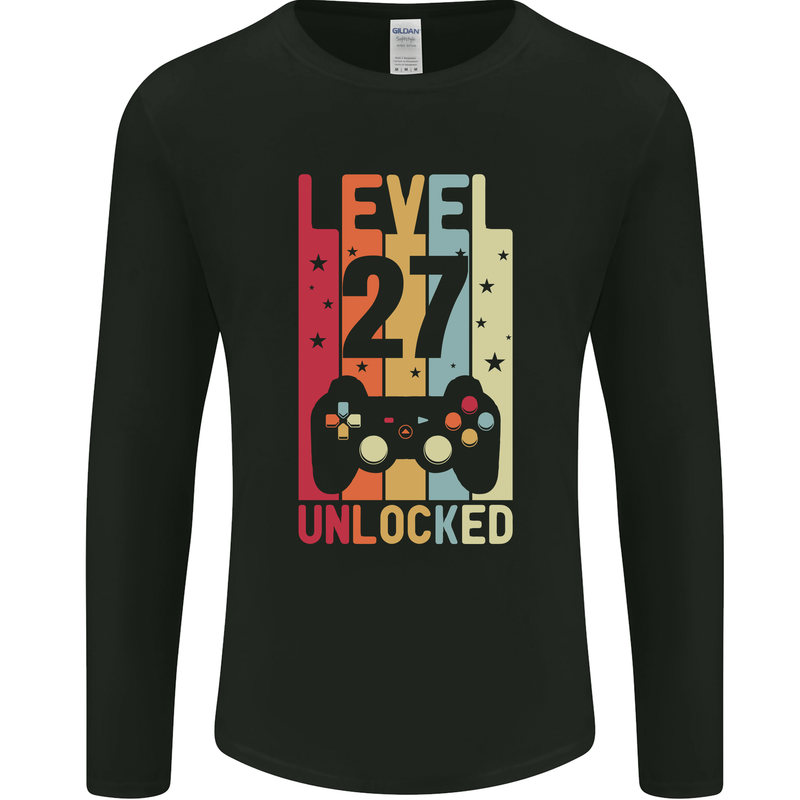 27th Birthday 27 Year Old Level Up Gamming Mens Long Sleeve T-Shirt Black