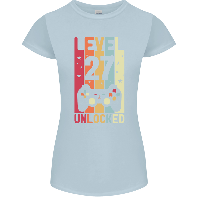 27th Birthday 27 Year Old Level Up Gamming Womens Petite Cut T-Shirt Light Blue