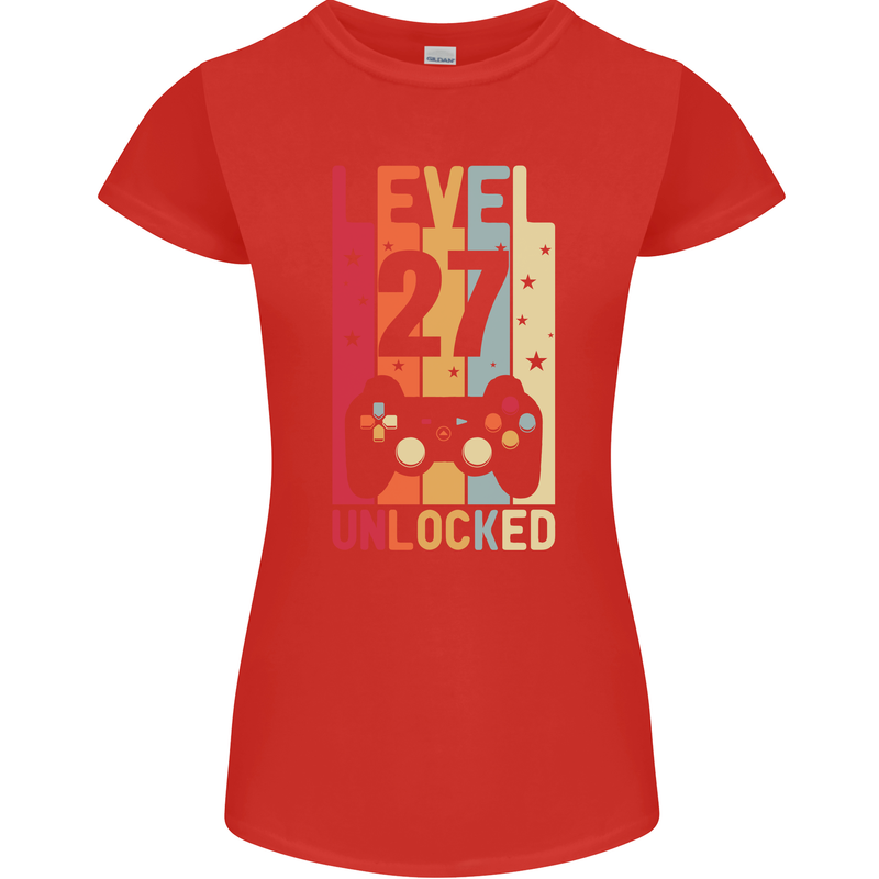 27th Birthday 27 Year Old Level Up Gamming Womens Petite Cut T-Shirt Red