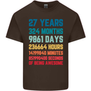 27th Birthday 27 Year Old Mens Cotton T-Shirt Tee Top Dark Chocolate