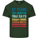 27th Birthday 27 Year Old Mens Cotton T-Shirt Tee Top Forest Green