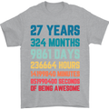 27th Birthday 27 Year Old Mens T-Shirt 100% Cotton Sports Grey