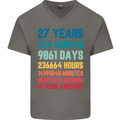27th Birthday 27 Year Old Mens V-Neck Cotton T-Shirt Charcoal