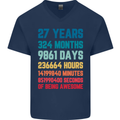 27th Birthday 27 Year Old Mens V-Neck Cotton T-Shirt Navy Blue