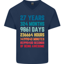 27th Birthday 27 Year Old Mens V-Neck Cotton T-Shirt Navy Blue