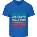 27th Birthday 27 Year Old Mens V-Neck Cotton T-Shirt Royal Blue