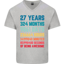 27th Birthday 27 Year Old Mens V-Neck Cotton T-Shirt Sports Grey