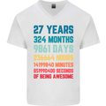 27th Birthday 27 Year Old Mens V-Neck Cotton T-Shirt White