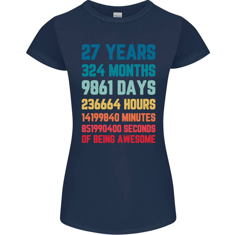 27th Birthday 27 Year Old Womens Petite Cut T-Shirt Navy Blue