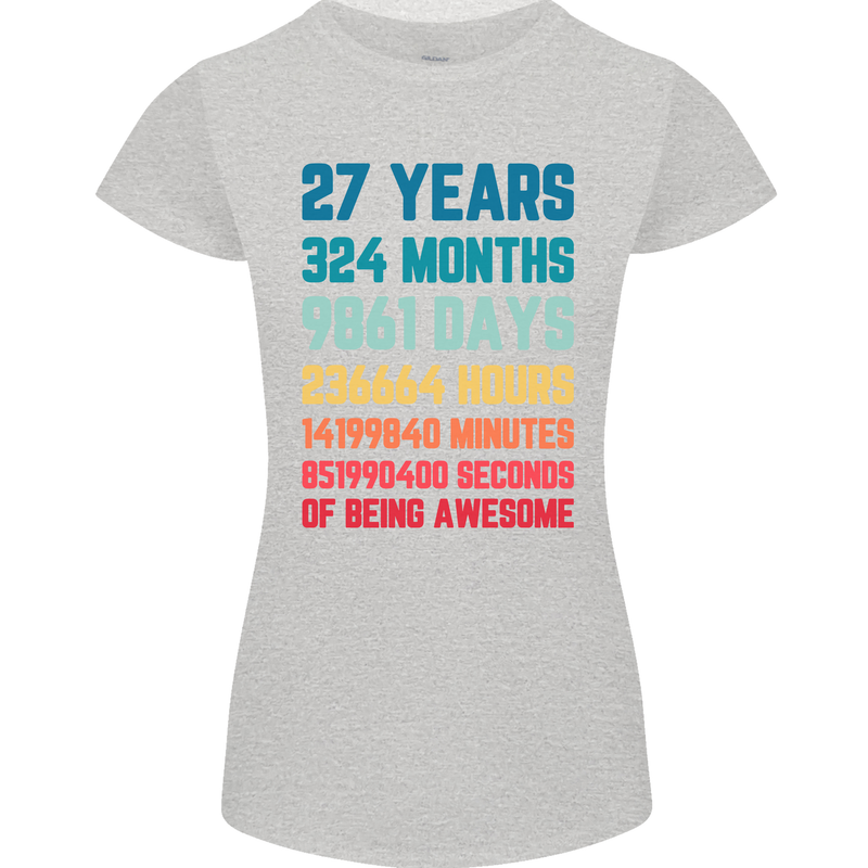 27th Birthday 27 Year Old Womens Petite Cut T-Shirt Sports Grey