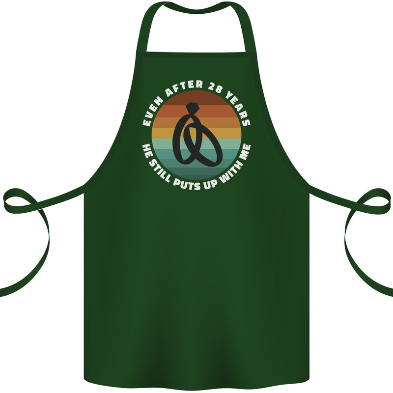 28 Year Wedding Anniversary 28th Marriage Cotton Apron 100% Organic Forest Green