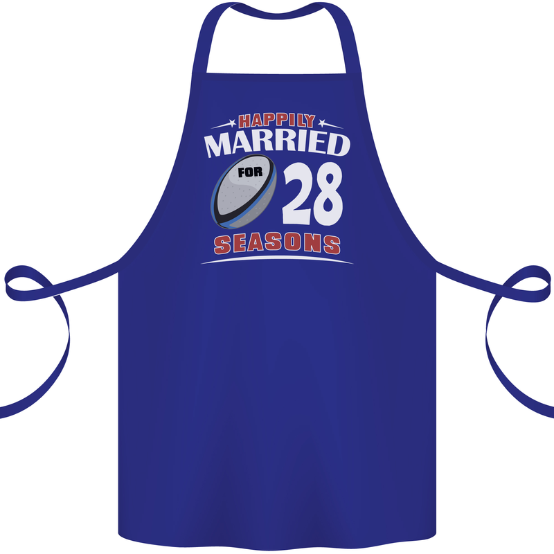 28 Year Wedding Anniversary 28th Rugby Cotton Apron 100% Organic Royal Blue