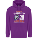 28 Year Wedding Anniversary 28th Rugby Mens 80% Cotton Hoodie Purple