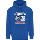 28 Year Wedding Anniversary 28th Rugby Mens 80% Cotton Hoodie Royal Blue