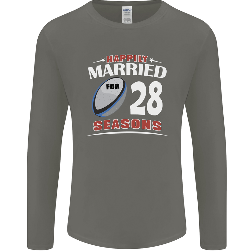 28 Year Wedding Anniversary 28th Rugby Mens Long Sleeve T-Shirt Charcoal