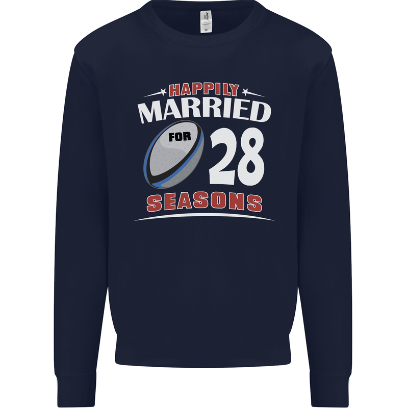28 Year Wedding Anniversary 28th Rugby Mens Sweatshirt Jumper Navy Blue
