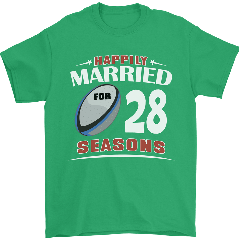 28 Year Wedding Anniversary 28th Rugby Mens T-Shirt 100% Cotton Irish Green