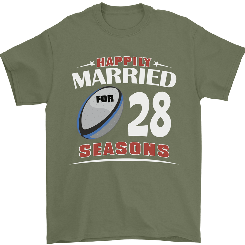 28 Year Wedding Anniversary 28th Rugby Mens T-Shirt 100% Cotton Military Green