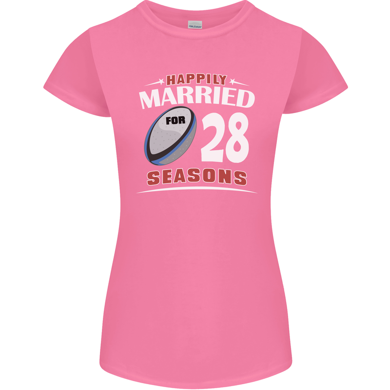 28 Year Wedding Anniversary 28th Rugby Womens Petite Cut T-Shirt Azalea