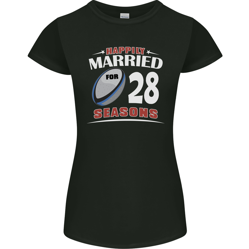 28 Year Wedding Anniversary 28th Rugby Womens Petite Cut T-Shirt Black