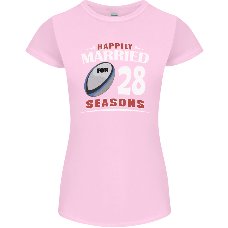 28 Year Wedding Anniversary 28th Rugby Womens Petite Cut T-Shirt Light Pink