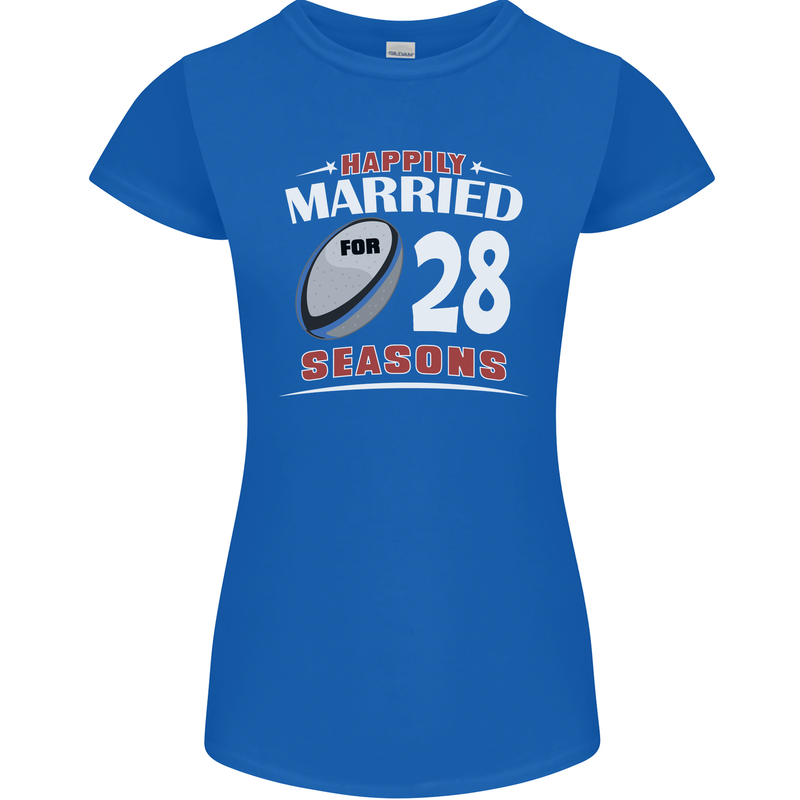 28 Year Wedding Anniversary 28th Rugby Womens Petite Cut T-Shirt Royal Blue