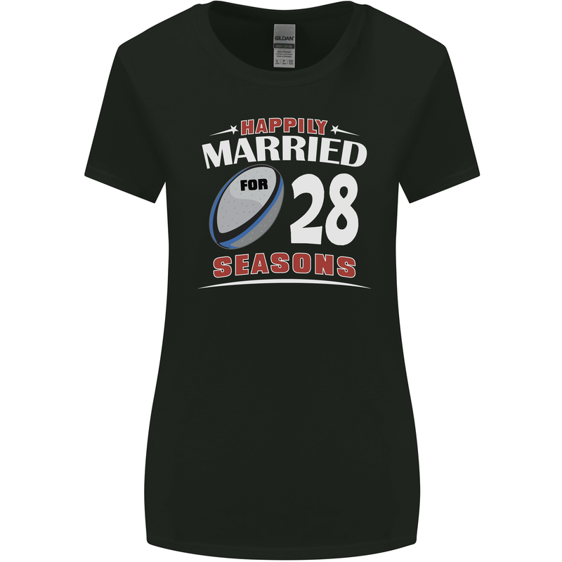 28 Year Wedding Anniversary 28th Rugby Womens Wider Cut T-Shirt Black