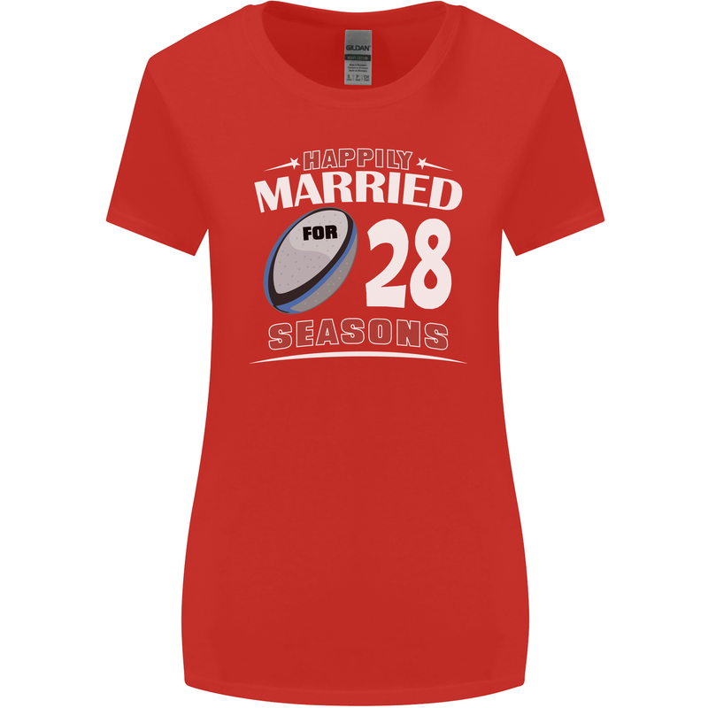 28 Year Wedding Anniversary 28th Rugby Womens Wider Cut T-Shirt Red