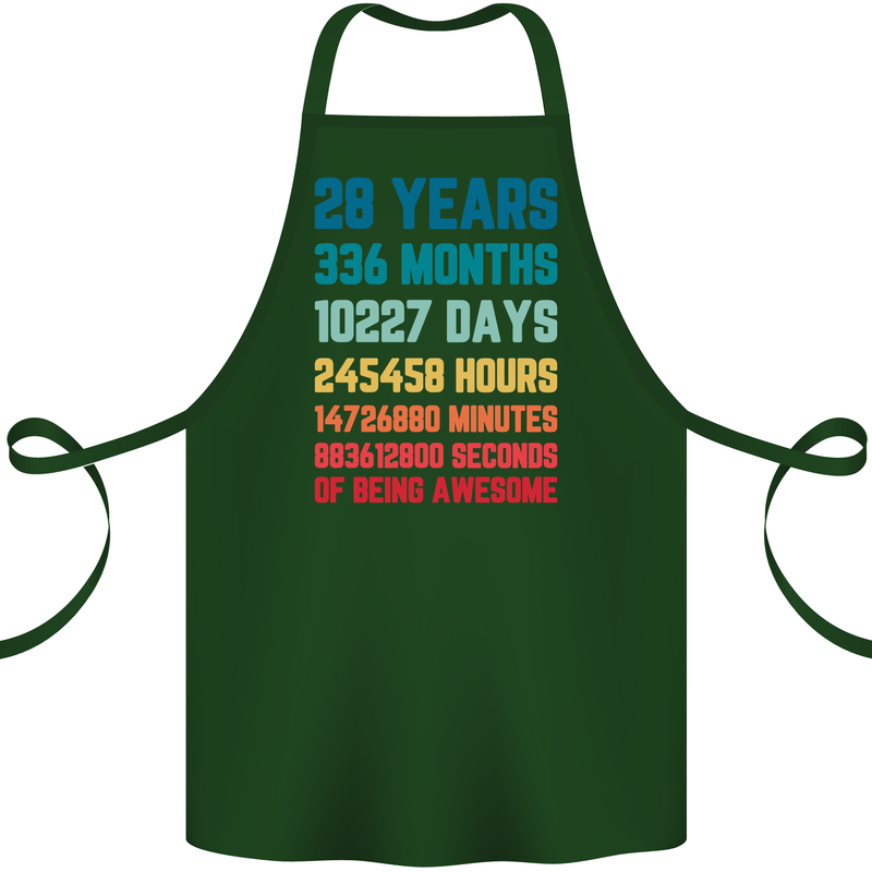 28th Birthday 28 Year Old Cotton Apron 100% Organic Forest Green