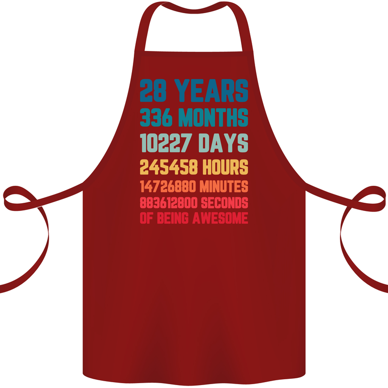 28th Birthday 28 Year Old Cotton Apron 100% Organic Maroon