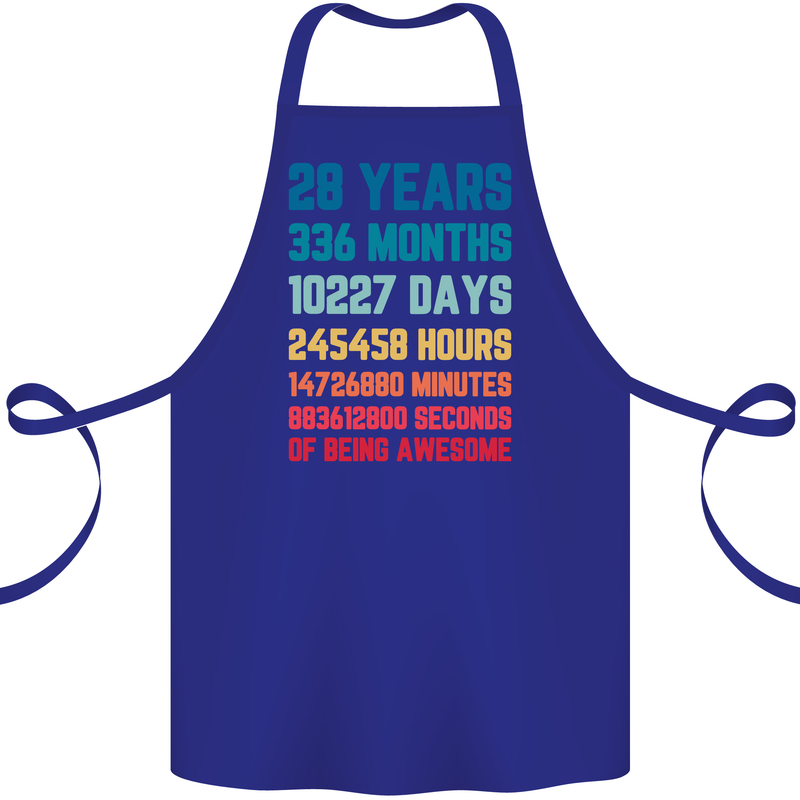 28th Birthday 28 Year Old Cotton Apron 100% Organic Royal Blue