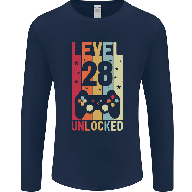 28th Birthday 28 Year Old Level Up Gamming Mens Long Sleeve T-Shirt Navy Blue