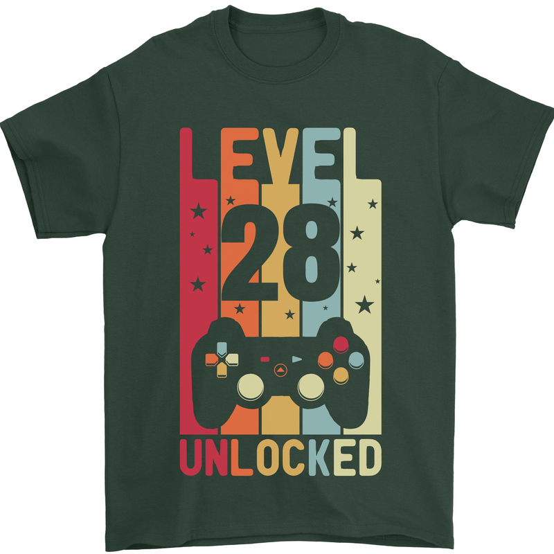 28th Birthday 28 Year Old Level Up Gamming Mens T-Shirt 100% Cotton Forest Green