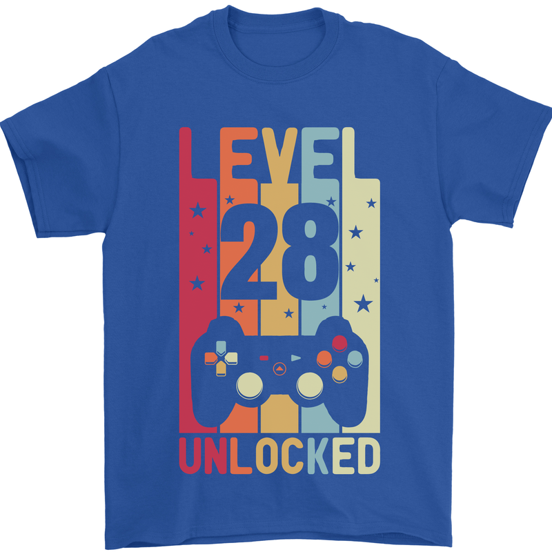 28th Birthday 28 Year Old Level Up Gamming Mens T-Shirt 100% Cotton Royal Blue