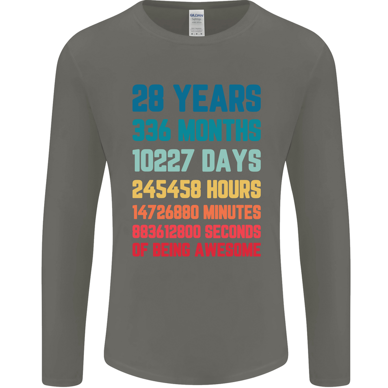28th Birthday 28 Year Old Mens Long Sleeve T-Shirt Charcoal