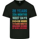 28th Birthday 28 Year Old Mens V-Neck Cotton T-Shirt Black