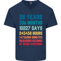28th Birthday 28 Year Old Mens V-Neck Cotton T-Shirt Navy Blue